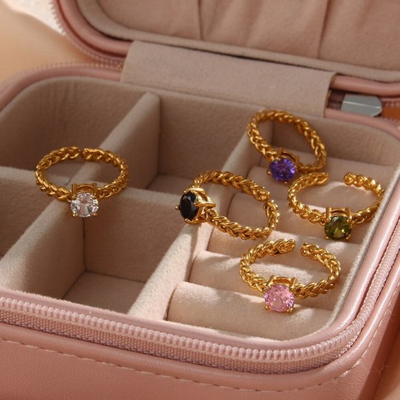 Clear Cubic Zirconia Woven Chain‎ Adjustable Ring 18K Gold Plating Steel - Picture 9 of 13